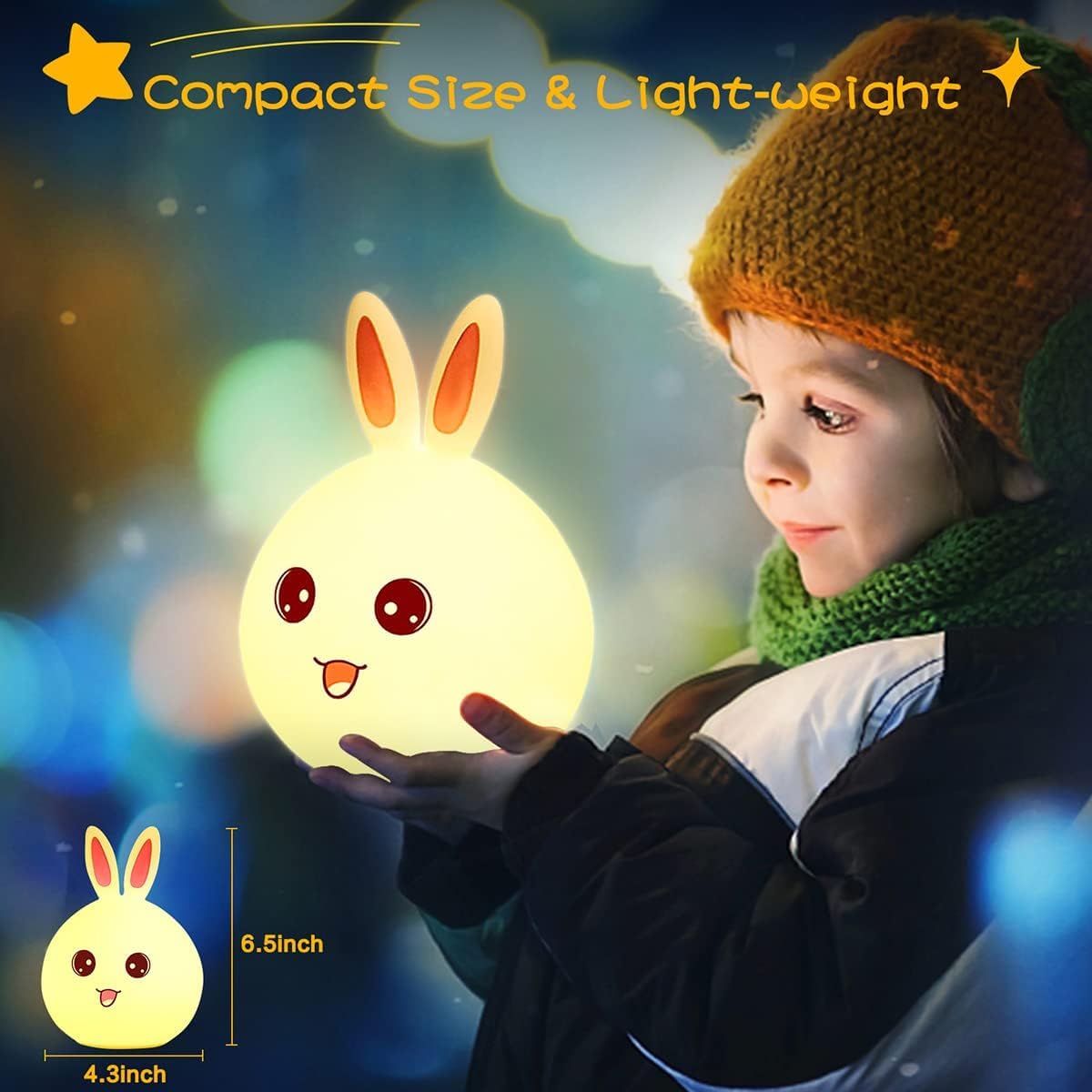 Silicone Rabbit Night Lamp For Kids, USB Rechargeable, Colour Changing LED, 15 cm