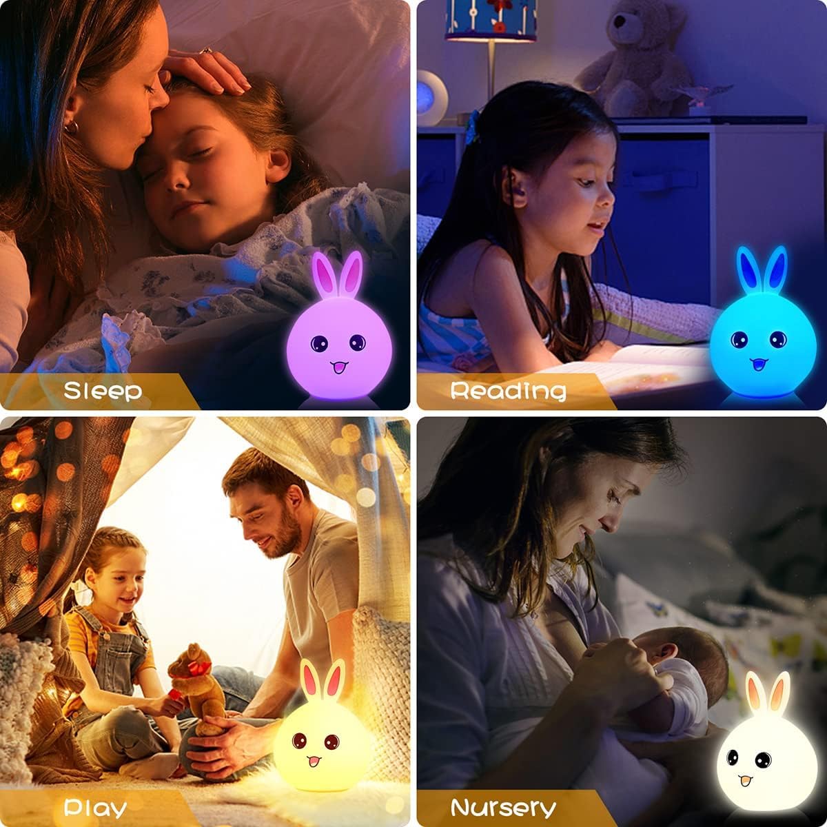 Silicone Rabbit Night Lamp For Kids, USB Rechargeable, Colour Changing LED, 15 cm